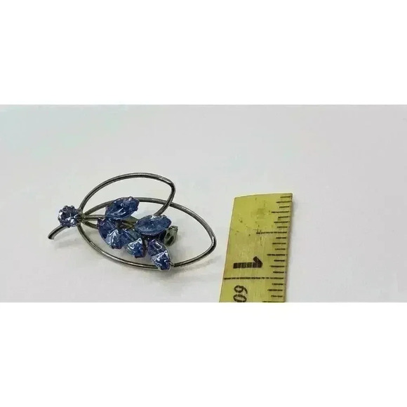 Vintage Brooch Silver with Blue Rhinestone MCM Schreiner Style - Picture 4 of 7